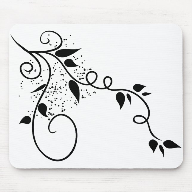 Black & white vector swirl branch silhouette mouse pad (Front)