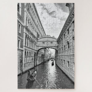 Black & white Venice Bridge of Sighs w/ gondolier Jigsaw Puzzle