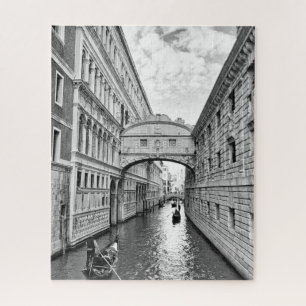 Black & white Venice Bridge of Sighs w/ gondolier Jigsaw Puzzle