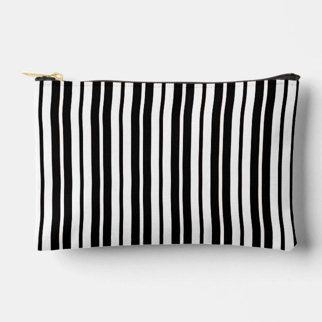 Black White Vertical Stripes Pattern Design Accessory Pouch (Front)