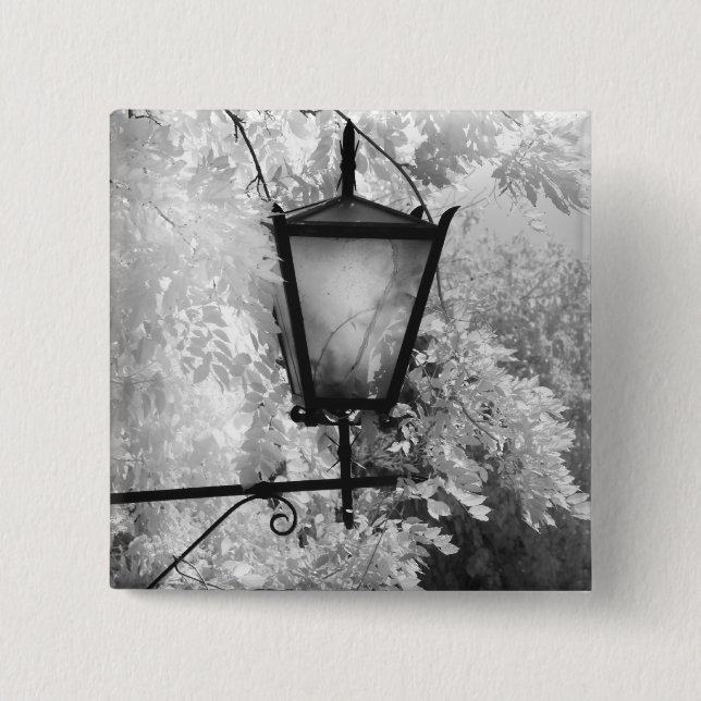 Black & White view of light fixture 15 Cm Square Badge (Front)
