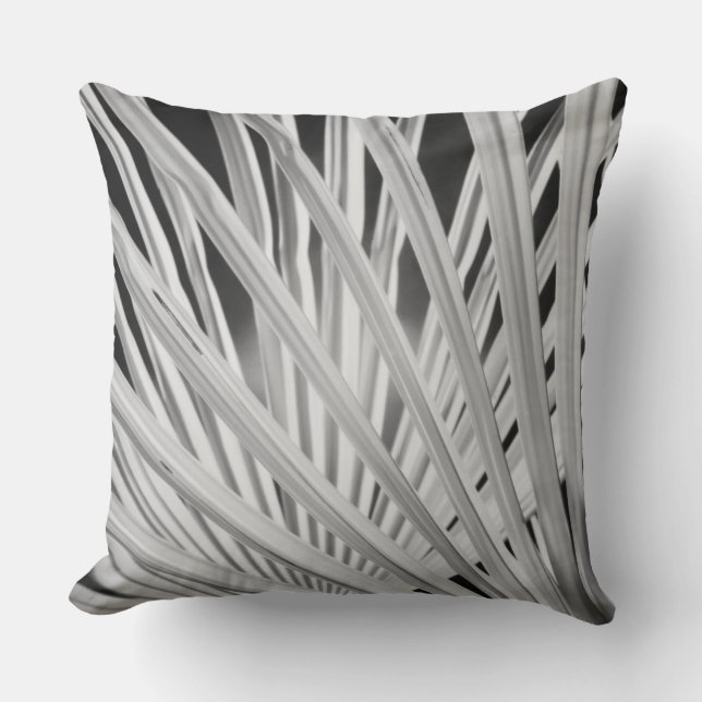 Black & White view of palm tree fronds Cushion (Front)