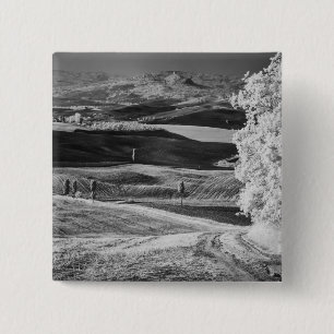 Black & White view of winding road 15 Cm Square Badge