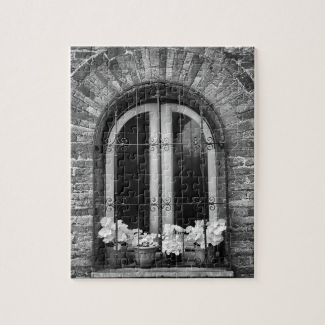 Black & White view of window and flower pots Jigsaw Puzzle (Vertical)