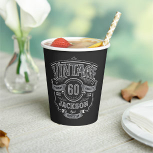 Black & White Vintage Aged To Perfection Birthday Paper Cups