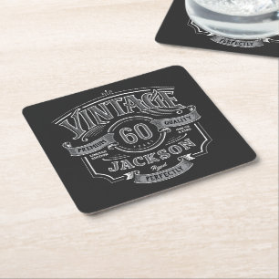 Black & White Vintage Aged To Perfection Birthday Square Paper Coaster