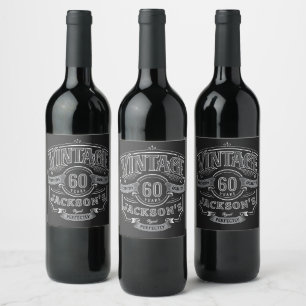 Black & White Vintage Aged To Perfection Birthday Wine Label