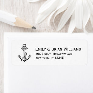 Black & White Vintage Anchor Illustration Return Address Label