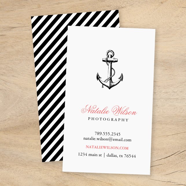 Black & White Vintage Anchor Vertical Business Card (Creator Uploaded)