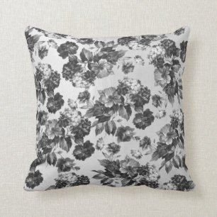 Black white vintage boho chic roses floral cushion