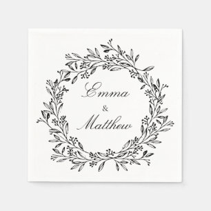 Black & White Vintage Botanical Elegant Foliage Napkin