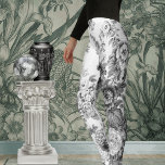 Black White Vintage Botanical Floral Toile Leggings<br><div class="desc">Black and white vintage floral leggings in a large size pattern with original fabric warp and weft background.</div>