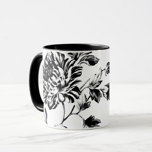 Black & White Vintage Botanical Floral Toile Mug (Front Left)