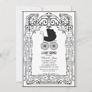 Black & White Vintage Carriage Deco Baby Shower  Invitation