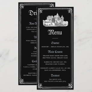 Black White Vintage Castle Gothic Wedding Menu