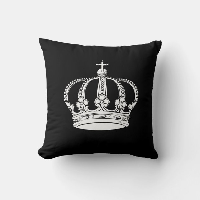 Black White Vintage Crown Cushion (Front)