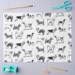 Black & White Vintage Dogs Pattern Tissue Paper