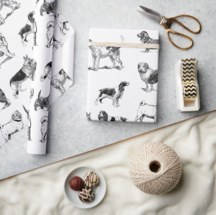 Black & White Vintage Dogs Pattern   Wrapping Paper