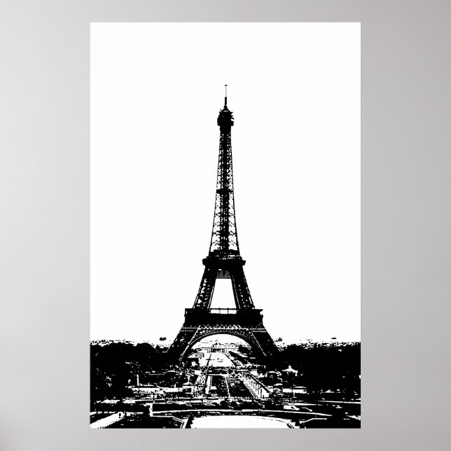 Black White Vintage Eiffel Tower Paris Travel Poster (Front)