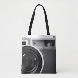 Black & White Vintage Film Camera Offset Tote Bag