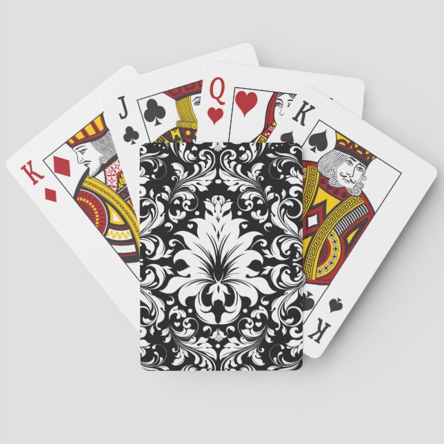 Black & White Vintage Floral Damasks Playing Cards (Back)