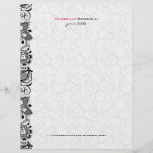 Black & White Vintage Floral Lace Custom Letterhead