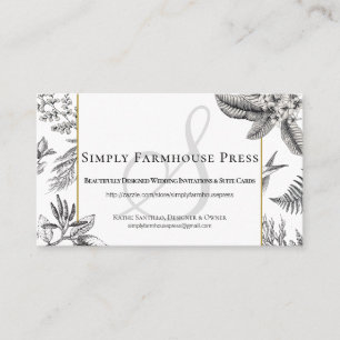 Black White Vintage Floral Monogram Business Card