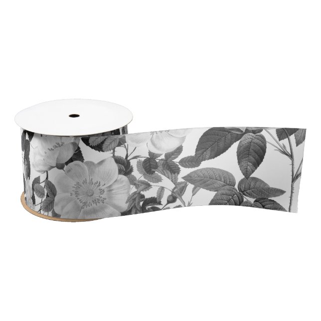 Black & White Vintage Floral  Satin Ribbon (Spool)