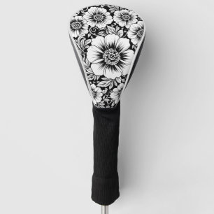 Black White Vintage Floral Seamless Pattern (2) Golf Head Cover
