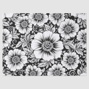 Black White Vintage Floral Seamless Pattern (2) Tissue Paper