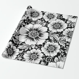 Black White Vintage Floral Seamless Pattern (2) Wrapping Paper