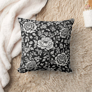 Black White Vintage Floral Seamless Pattern (5) Cushion