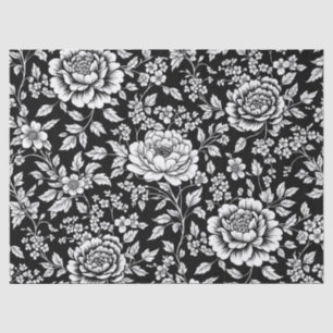 Black White Vintage Floral Seamless Pattern (5) Tissue Paper