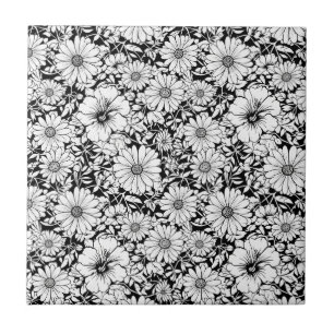 Black White Vintage Floral Seamless Pattern (7) Ceramic Tile