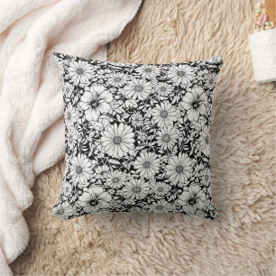 Black White Vintage Floral Seamless Pattern (7) Cushion