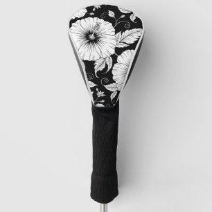 Black White Vintage Floral Seamless Pattern (8) Golf Head Cover