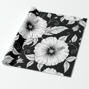 Black White Vintage Floral Seamless Pattern (8) Wrapping Paper