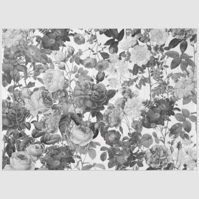 Black  White Vintage Floral  Tissue Paper (Front)
