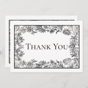 Black & White Vintage Floral Wedding Thank You Card