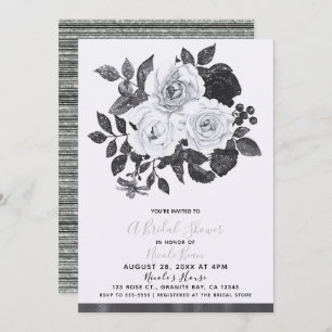 Black & White Vintage Flowers Modern Bridal Shower Invitation