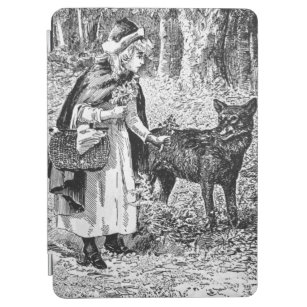 Black White Vintage Illustration Riding Hood Wolf iPad Air Cover