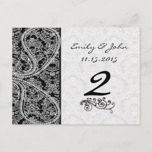 Black & White Vintage Paisley Damask Weddings Postcard
