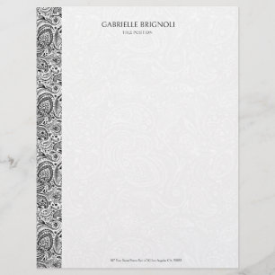 Black & White Vintage Paisley Pattern Custom Letterhead
