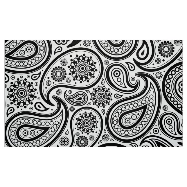Black & White Vintage Paisley Pattern Fabric (Fat Quarter)