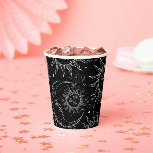 Black & White Vintage Sun Moon Celestial Sky Paper Cups