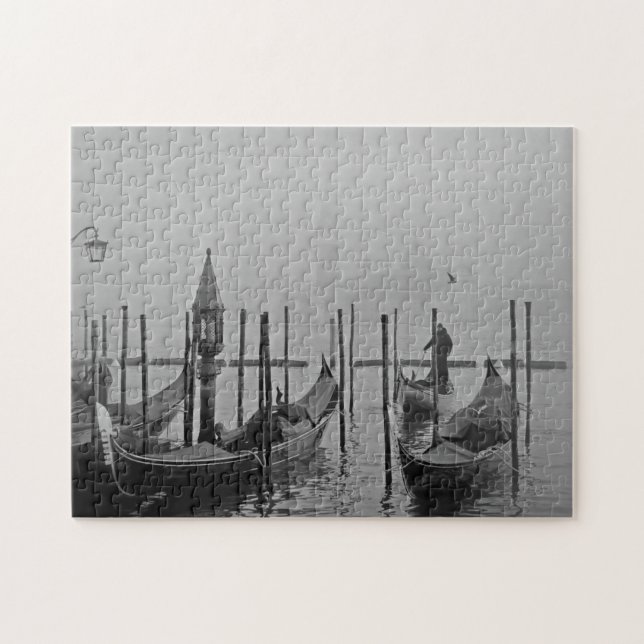 Black White Vintage Venice Canal Travel Jigsaw Puzzle (Horizontal)