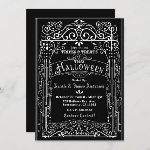 Black & White Vintage Victorian Deco Halloween Invitation