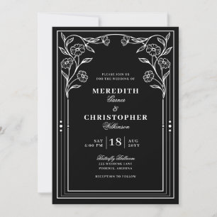 Black White Vintage Wedding Invitation