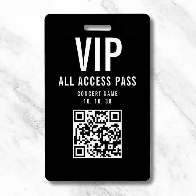 Black White VIP All Access Pass QR Code Concert ID Badge (Creator Uploaded)