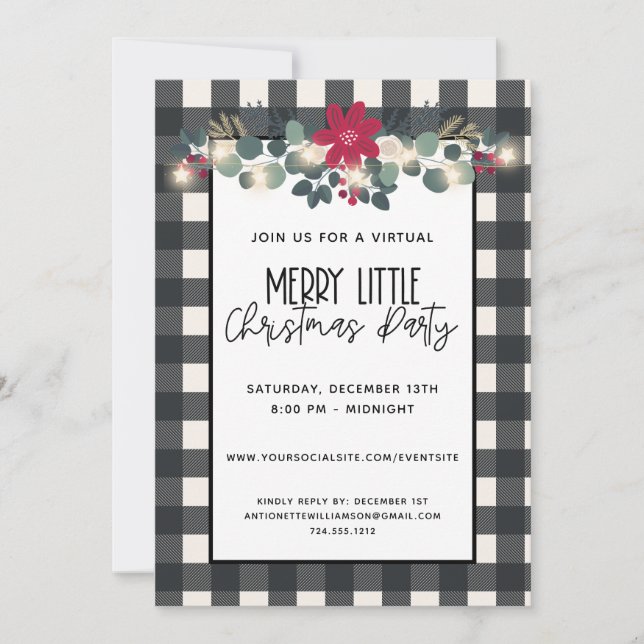 Black White Virtual  Merry Little Christmas Party Invitation (Front)